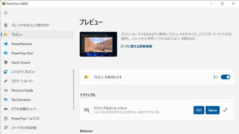 Windows 10→PowerToys→プレビュー