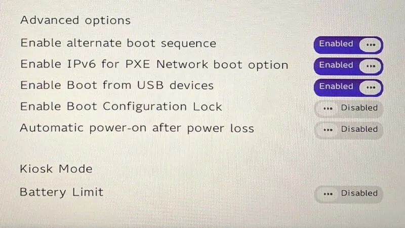 Surface UEFI→PC Information→Boot configuration