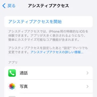 iPhone→設定→アクセシビリティ→アシスティブアクセス