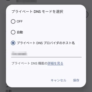 Pixel→Android 13→設定→ネットワークとインターネット→プライベートDNSモードを選択