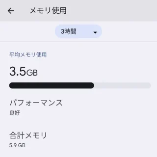 Android 14→設定→システム→開発者向けオプション→メモリ