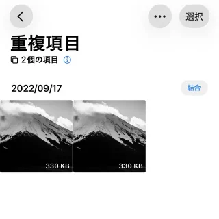 iPhoneアプリ→写真→コレクション→ユーティリティ→重複項目