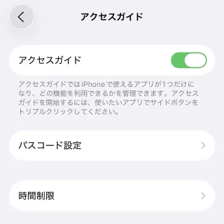 iPhone→設定→アクセシビリティ→アクセスガイド