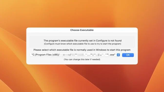 Macアプリ→Sikarugir Creator→.app→Configure→Installer