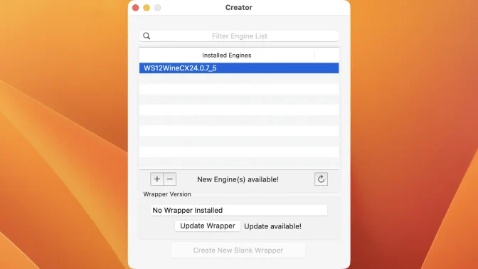 Macアプリ→Sikarugir Creator