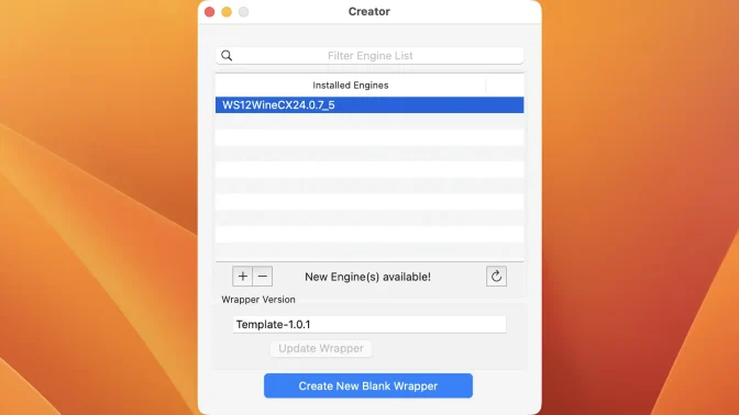 Macアプリ→Sikarugir Creator