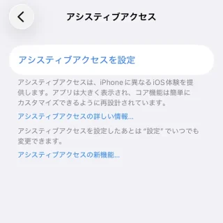 iPhone→設定→アクセシビリティ→アシスティブアクセス