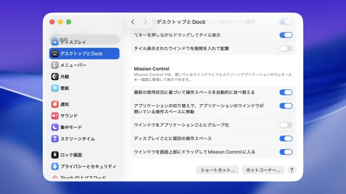 Mac→システム設定→デスクトップとDock