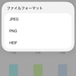 iPhoneアプリ→ファイル→画像フォルダー→選択済み→画像を変換→ファイルフォーマット