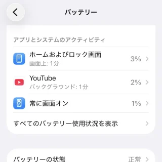 iPhone→設定→バッテリー→アプリとシステムのアクティビティ