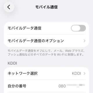 iPhone→設定→モバイル通信→モバイルデータ通信→オフ