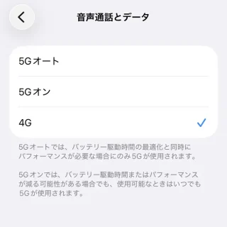 iPhone→設定→モバイル通信→モバイルデータ通信のオプション→音声通話とデータ