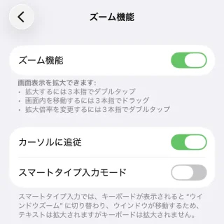 iPhone→設定→アクセシビリティ→ズーム機能