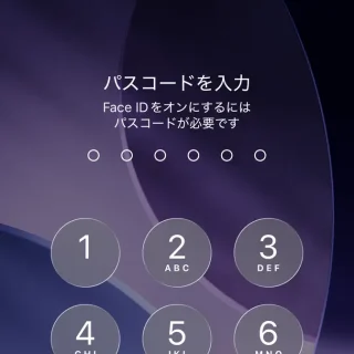 iPhone→ロック画面→パスコードを入力→Face IDをオンにするにはパスコードが必要です