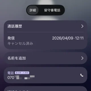 iPhoneアプリ→電話→統合→通話→詳細