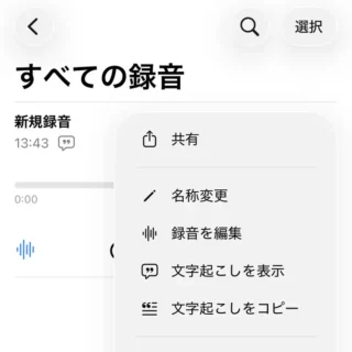 iPhoneアプリ→ボイスメモ→すべての録音→表示→メニュー