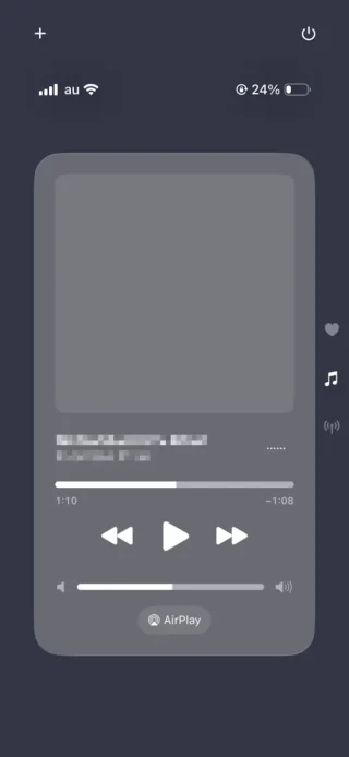 iPhone→コントロールセンター→ミュージックプレイヤー