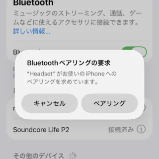 iPhone→設定→Bluetooth→その他のデバイス→Bluetoothペアリングの要求