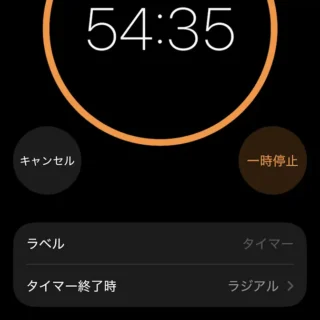 iPhoneアプリ→時計→タイマー→スタート済み→表示