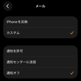 iPhoneアプリ→Watch→マイウォッチ→通知→メール