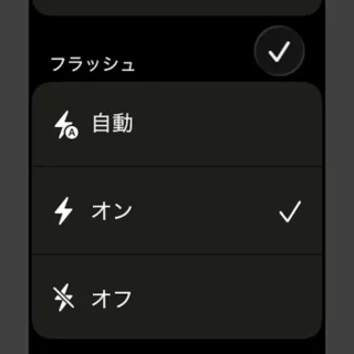 Apple Watch→カメラ→設定→フラッシュ→オン