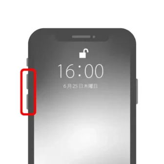 iPhone→音量を上げる／音量を下げるボタン